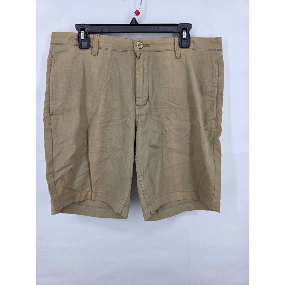 Tailor Vintage Greenwich Fit Mens 34 Khaki Tan Linen Cotton Slim Shorts 9 Inseam